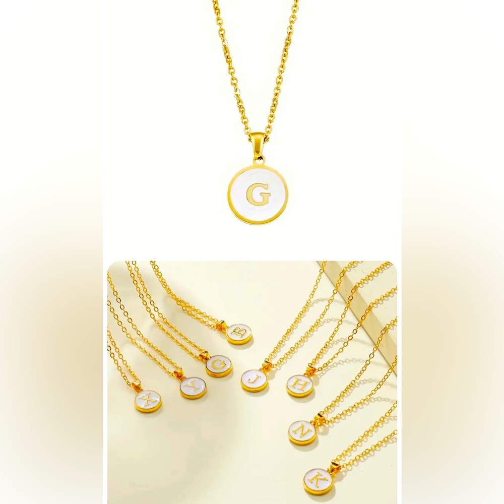 White Enamel "Initial G" Pendant Necklace